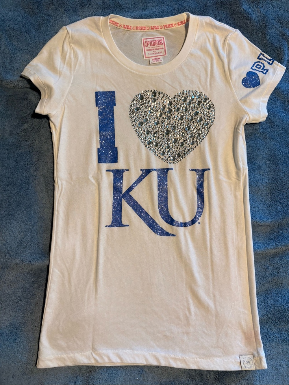 Victoria's Secret Tee with Blue 'I ♥ KU' Rhinestone Heart Kansas University